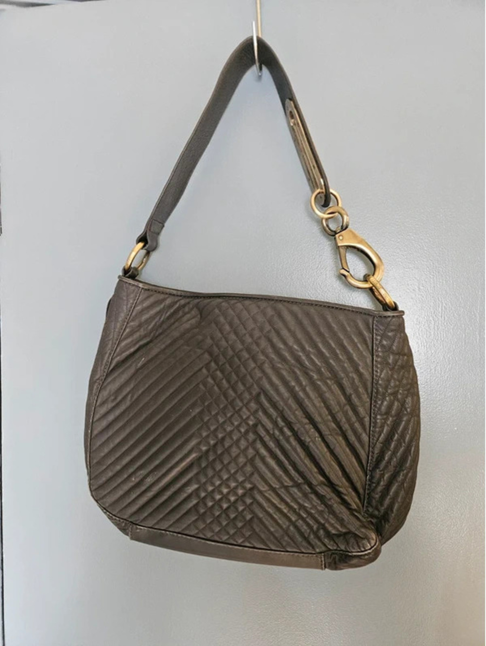Cynthia Rowley Genuine Leather Quilted Hobo Shoulder Bag Brown 12x10x4